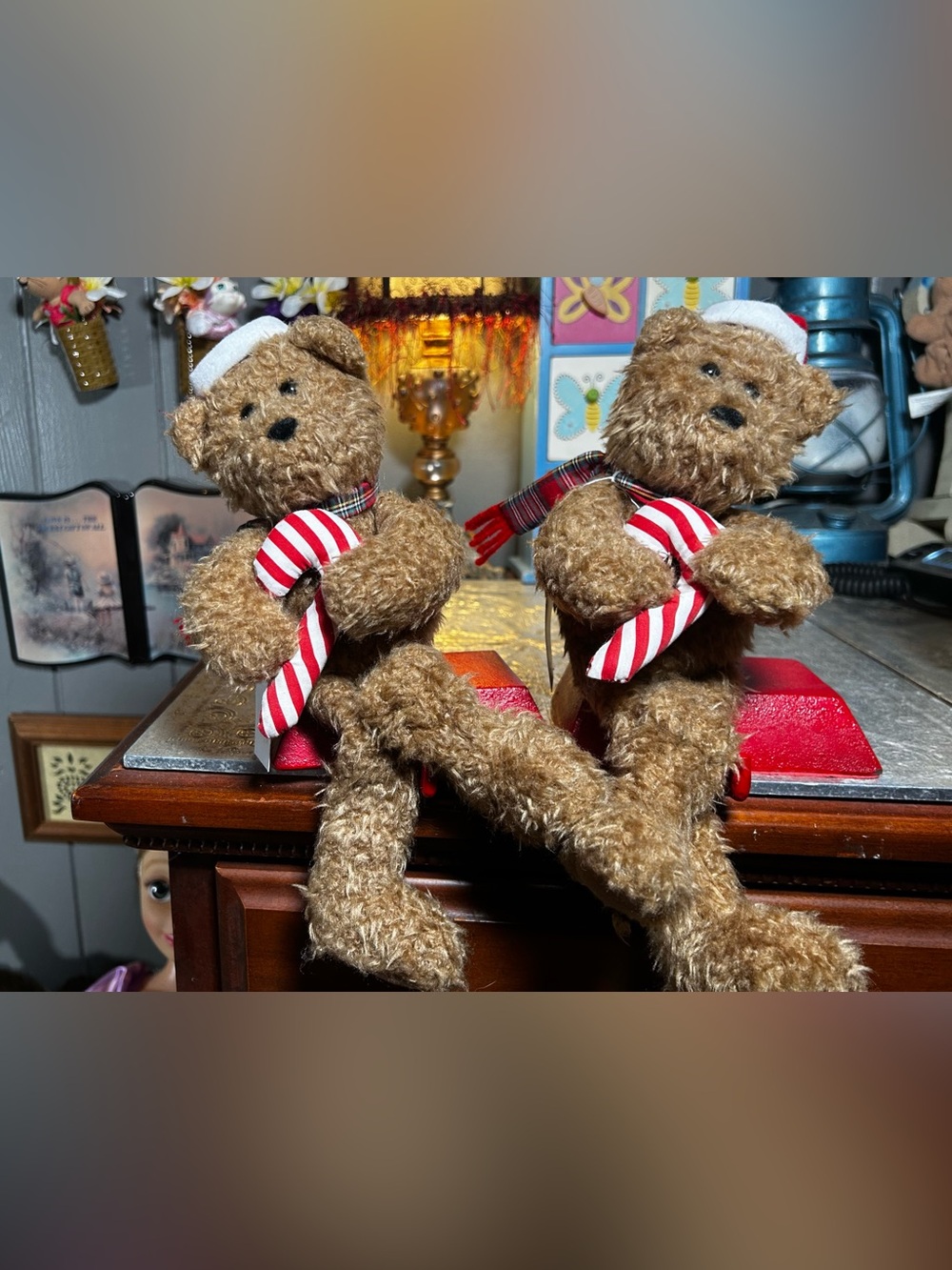 Vintage 1997 Plush Teddy Bear Christmas Stocking Hangers
(set of 2)